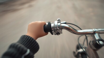 Young cyclist speeding along trail, gripping handlebars, blurred motion capturing dynamic ride