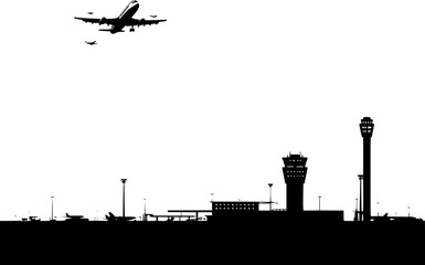 Obraz premium Silhouette of Contemporary style Airport terminal design, Contemporary style Airport terminal illustration art