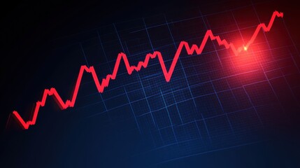Fluctuating market trendline illuminated with neon red against dark backdrop