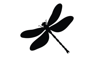 Dragonfly silhouette, Insect icon vector, Damselfly black graphic, Flying bug illustration