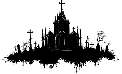 Fototapeta premium Silhouette of Gothic style Mausoleum design, Gothic style Mausoleum illustration art