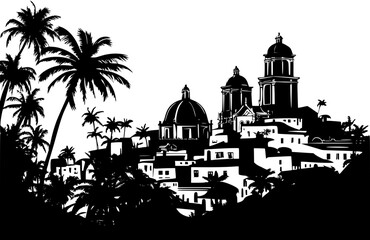 Silhouette of Mediterranean style Bodega design, Mediterranean style Bodega illustration art