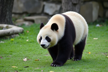 Obraz premium panda bear walking across a lush green field