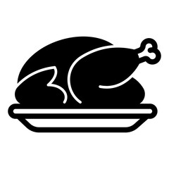 Fried chicken, turkey on platter solid icon, easter holiday concept. Vector graphics. Turkey dish sign on white background, glyph style mobile or design.