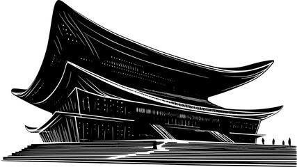 Silhouette of Modern style Cultural center design, Modern style Cultural center illustration art