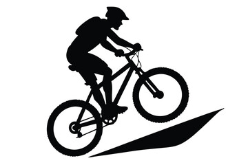 Fototapeta premium Athlete Riding Mountain Bike Silhouette with Helmet on Trail; Transparent Background
