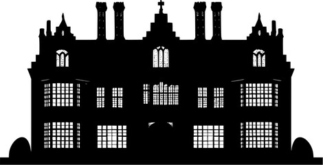 Obraz premium Silhouette of Tudor style School design, Tudor style School illustration art
