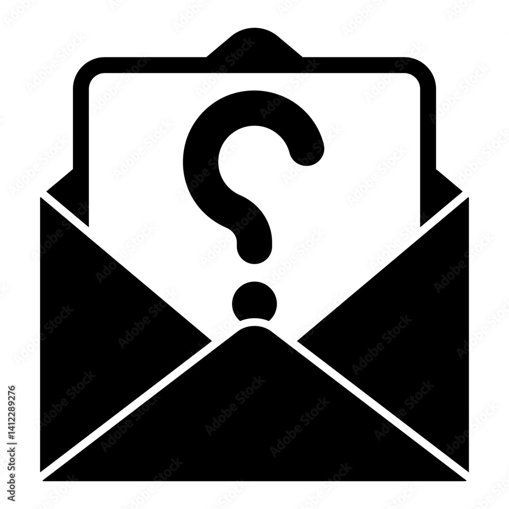 Poster letter with question mark in envelope solid icon, postage concept. vector graphics. mail envelope as