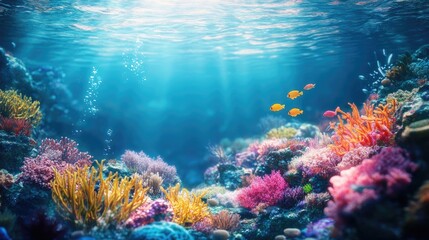 Fototapeta premium Beautiful coral reef with tropical fish, underwater sea life concept
