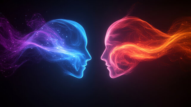 artistic representation of two abstract human faces in vibrant colors, expressing emotion