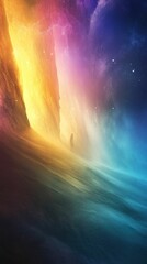 Fototapeta premium Solitary Figure Amidst a Swirling Symphony of Cosmic Colors and Ethereal Light