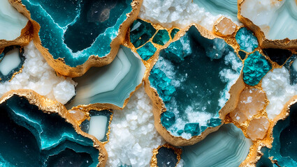 Obraz premium Luxurious teal white gold marble and onyx geode