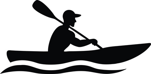 Black Kayaker Silhouette Paddling with Transparent Background