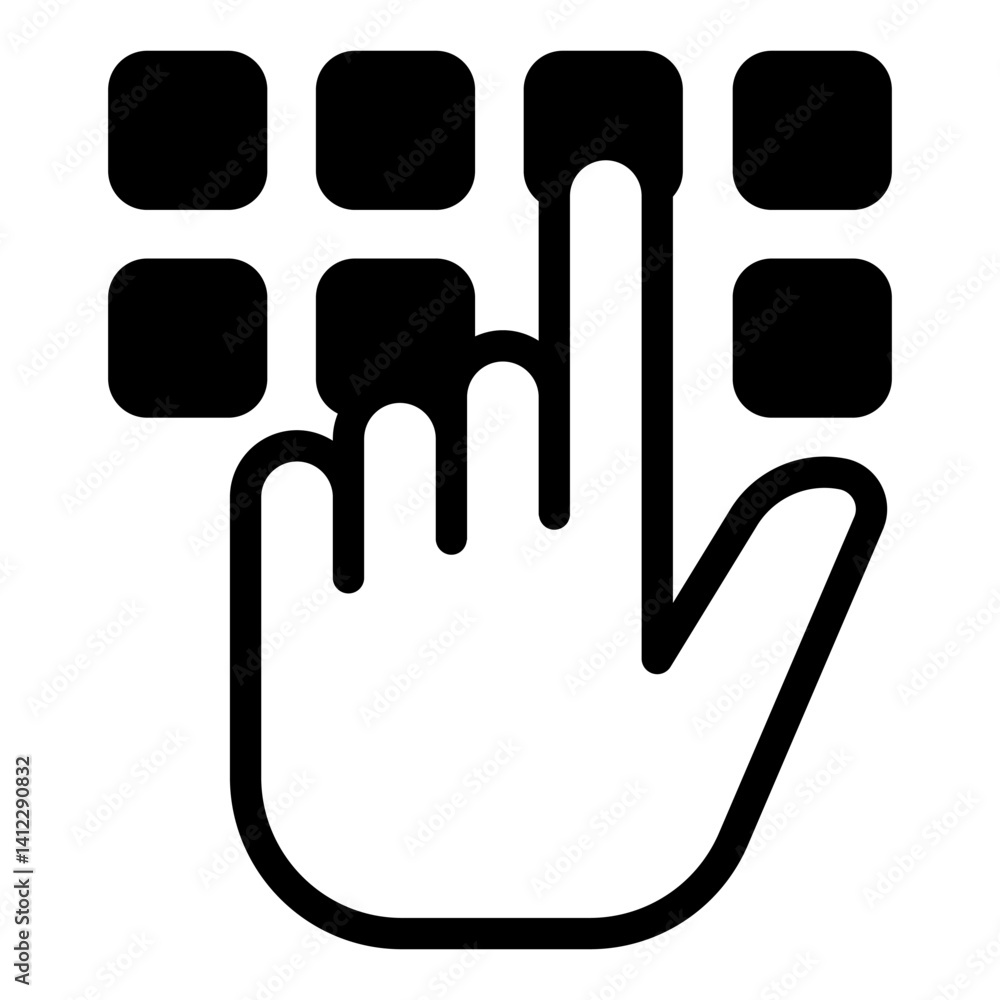 Poster hand pointer with buttons solid icon, hacker attacks concept. vector graphics. pin code button push 