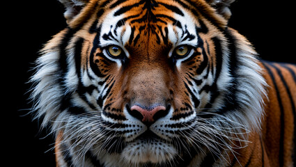 Fototapeta premium Majestic bengal tiger captivating eyes against dark background