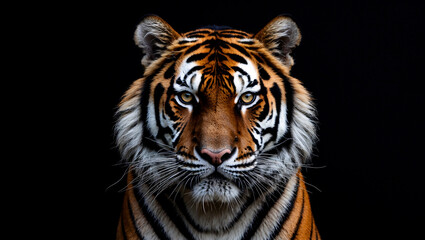 Majestic bengal tiger staring intently in darkness