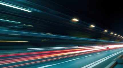Night highway traffic, blurred lights, speed, motion, urban setting, background for transportation