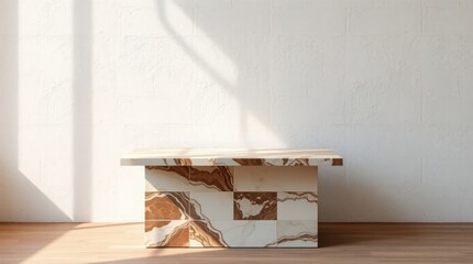 Obraz premium Marble bench, sunlit room, minimalist interior, product display, home decor
