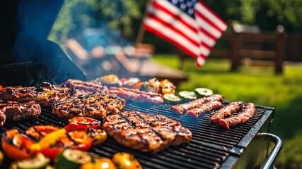 4th of July BBQ in the USA, 4th of July in the USA, a house party in the backyard of the house to celebrate Independence Day, Memorial Day, Columbus Day or Labor Day