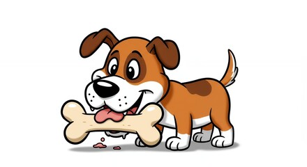 Cartoon dog chewing bone illustration