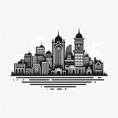 Obraz premium city skyline silhouette, city skyline vector, afghanistan skyline, afghanistan, skyline, vector, black and white, silhouette, sketch of the city, city buildings vector illustration