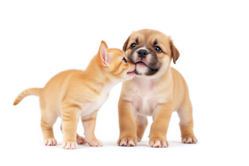 Obraz premium puppy and a kitten are sitting together