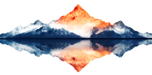  Mountains with reflection, double exposure, transparent background