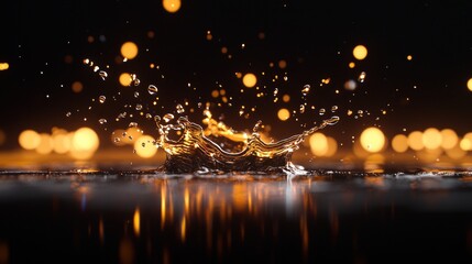 Liquid Splash, Dark Background, Bokeh Lights,  Abstract Water Droplet Explosion