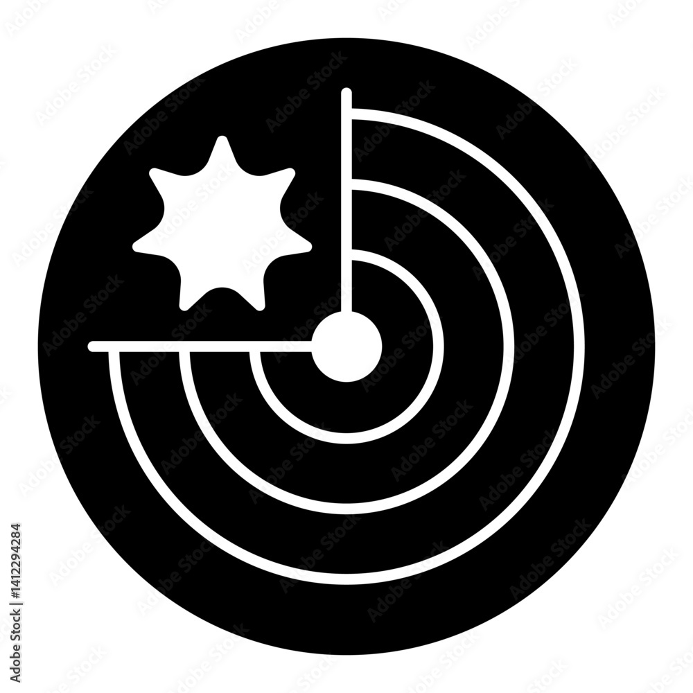 Poster bow target with explosion shape solid icon, hacker attack concept. vector graphics. radar of virus d