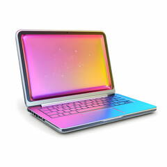 Isolated Laptop with Iridescent Gradient on a White Background