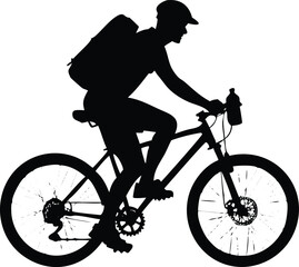 Fototapeta premium Cyclist Silhouette Riding Mountain Bike with Backpack and Water Bottle
