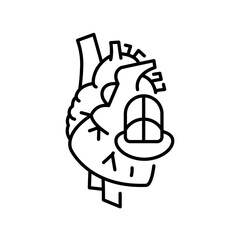 heart implant black line icon for digital and print projects.
