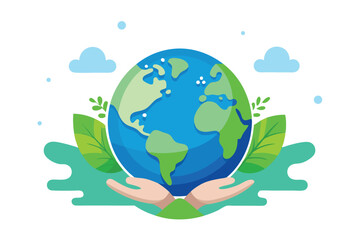 Earth in Gentle Hands Globe Leaves Cartoon on Transparent Background