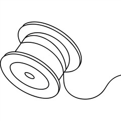 Black and white illustration of a thread spool with extending thread