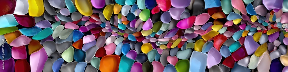 Poster a colorful image of many different colored spheres. the spheres are of various sizes and colors, and