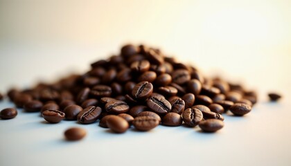 Naklejka premium Freshly roasted coffee beans piled elegantly on a white surface