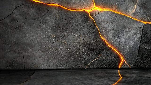 Cracked stone wall with glowing lava fissures creating a dramatic background for visuals