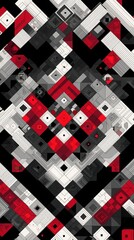 Geometric abstract background with red, gray, and black squares, symbolizing modern design and technology. Perfect for digital art, presentations, and website backgrounds.