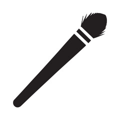 A black and white icon of a makeup brush. The brush has a long handle with a pointed tip and a flat base.