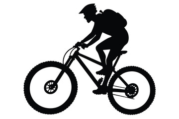 Fototapeta premium Silhouette Person Riding Mountain Bike Wearing Helmet with Transparent Background