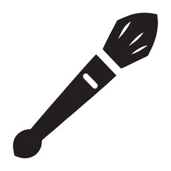 A black and white icon of a makeup brush. The brush has a long handle with a pointed tip and a flat base.