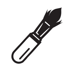A black and white icon of a makeup brush. The brush has a long handle with a pointed tip and a flat base.