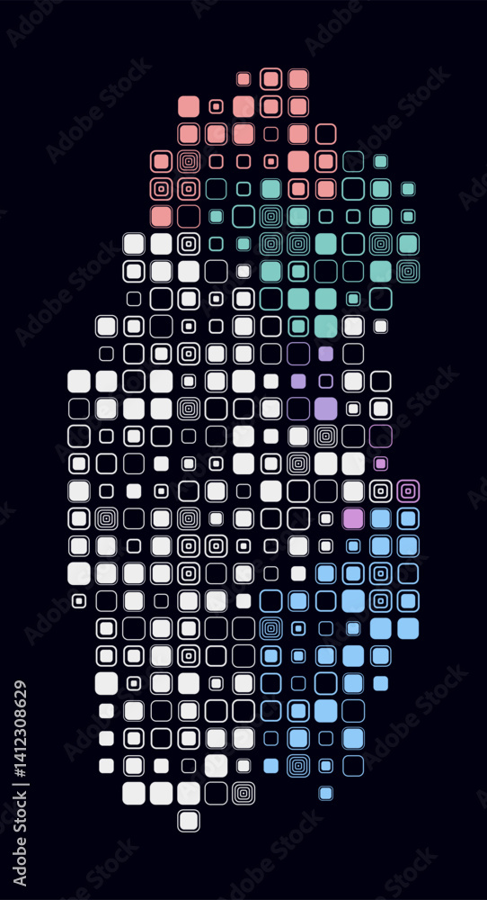 Poster qatar, shape of the country build of colored cells. digital style map of the qatar on dark backgroun