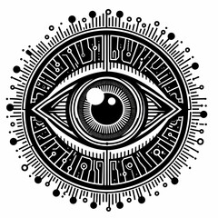 Technological Eye Symbol with Circuitry Details suitable for professional presentation