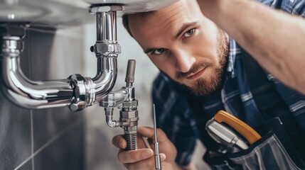 Plumber replacing old pipes under a bathroom sink. Featuring pipe replacement and plumbing repair