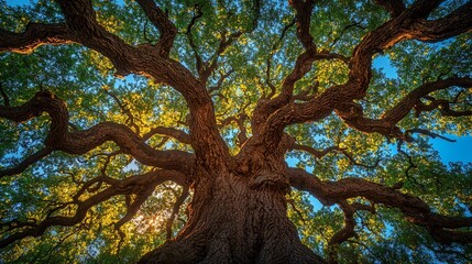 Majestic ancient oak tree canopy