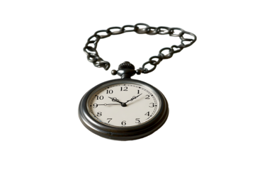 Antique Pocket Watch with Chain, Isolated on White, Timekeeping.