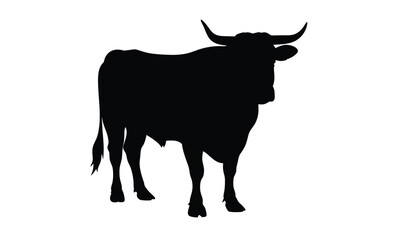 Bull silhouette, Running bull icon, Farm animal graphic, Buffalo illustration on white background