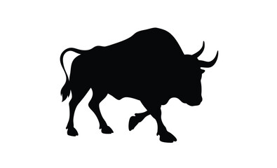 Bull silhouette, Running bull icon, Farm animal graphic, Buffalo illustration on white background