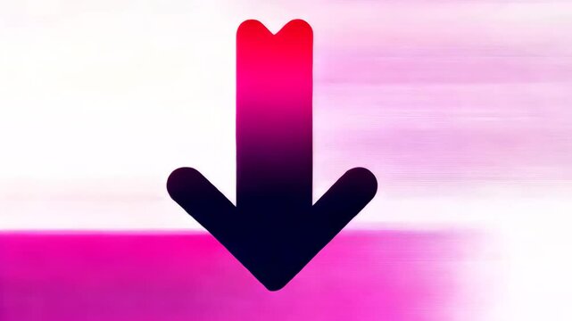 Downward arrow icon with glitch effect background video.